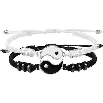 Ensemble de 2 Bracelets Yin et Yang assortis Ensemble de Bracelets Tai Chi Exquis Tressés à la Main white