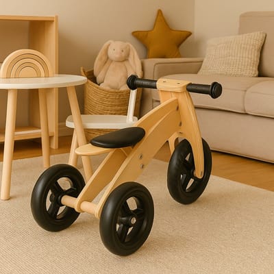 Maxx Kidz Houten Loopfiets en Driewieler in 1 - Balance Bike - Mini Loopfietsje van Hout - Loopscooter voor Jongens en Meisjes van 1 & 2 Jaar