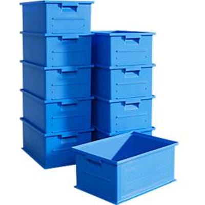 Stapelbox SSI Schäfer serie 14/6-2, volume 21 l, tot 30 kg, verzonken handgrepen & etikethouder, polypropeen, blauw, 10 stuks