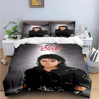 Exquise Mode M-Michael-Jackson Beddengoedset met Print Dekbedovertrek Dekbed Bed Jeugd Kinderen Meisje Jongens Verjaardagscadeau 135X200cm-2pcs black