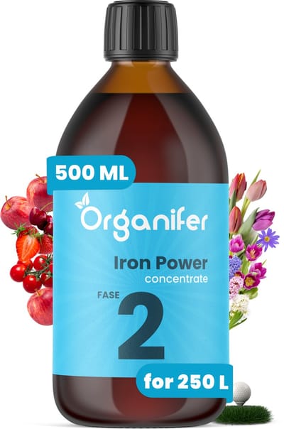 Vloeibare Meststof voor Bloeifase - 500 ml concentraat - (Voor 250 liter plantenvoeding) Iron Power fase 2 - Voor hogere Kwaliteit, meer Smaak, diepere Kleuren, sterkere Vruchten in ieder gewas - Organifer