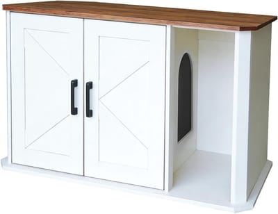 kattenbak ombouw - Kattenbakombouw van Hout - Kattenkast met Dubbele Deuren - Kattenhuis & Bijzettafel - wit en bruin - 85 x 48 x 50 cm