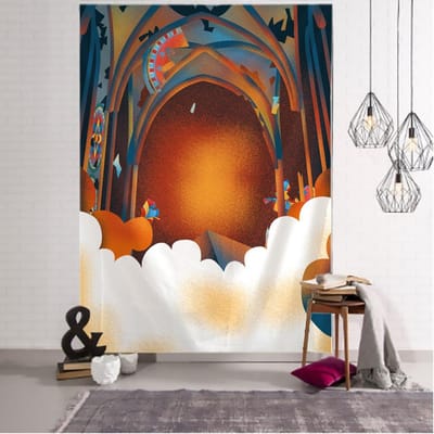 2020 Halloween Wandkleed Schattig Grappig Cartoon Patroon Kinderfeest Decoreren Heks Pompoen Boheems Psychedelisch Tapijt Hekserij 95x70CM brown