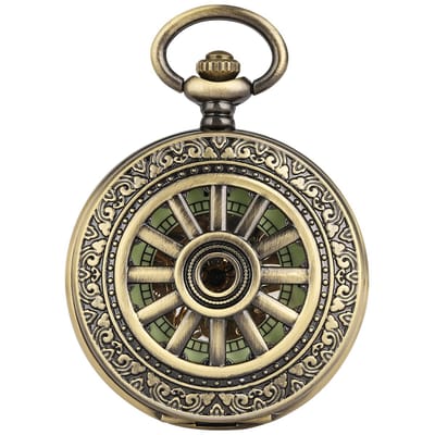 Vintage Zakhorloge Skeleton - Met ketting - Mechanisch zakhorloge met handmatige opwinding - Lichtgevend – Brons