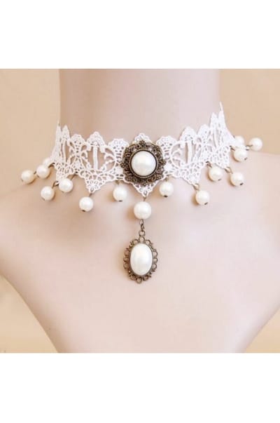KIMU® Ketting Choker Wit Kant - Lolita Witte Kanten Collar Lingerie Roaring Twenties Blinders Vintage Lace Great Gatsby Charleston Brocante Jugendstil Art Deco Victoriaans Steampunk Sexy Antieke Festival