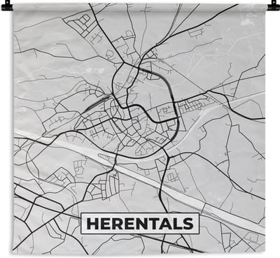 Wandkleed - Wanddoek - België – Herentals – Stadskaart – Kaart – Zwart Wit – Plattegrond - 180x180 cm - Wandtapijt