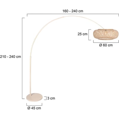 Vloerlamp Steinhauer Sparkled Light 4319CR – Trendy creme kleur, bamboe & metaal, hoogte verstelbaar tot 240 cm, kantelbare E27 fitting, ideale sfeerverlichting voor binnen.