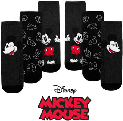 Disney Mickey Mouse Sneakersokken - 6 Paar - Donkergrijs / Zwart - Katoen - Maat 43/46