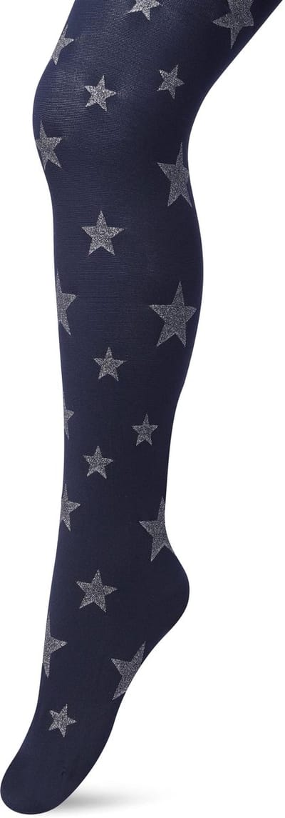 Bonnie Doon Kinder Panty met Glitter Sterren Donkerblauw/Zilver 50 Denier maat 92/98 - Meisjes Panty - Glitter Sterretjes - Panty Kinderen 50 den - Tiener Panty - Feestelijk - Kids Twinkling Starts Tights Doorschijnend - Navy/Silver - BN553973.296