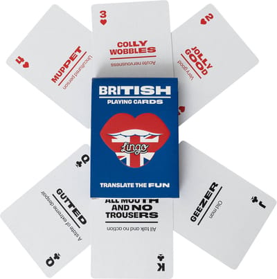 Lingo- Britse speelkaarten- playingcards- talen leren- Britisch- jong en oud- Britse woordenschat- woordenschat- Leer Britse woordenschat op een leuke en gemakkelijke manier- 52 essentiële vertalingen- Leren- reizen- spelen