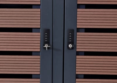 4 afvalbak deksel MCW-K14, afvalbak deksel afvalbak, 119x264x84cm WPC metaal 130kg ~ walnoot hout look