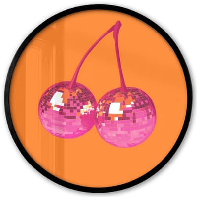 Poster in lijst Rond - Fotolijst 40x40 cm - Posters - Discoballen - Kers - Spiegels - Roze - Ronde posterlijst zwart - Decoratie - Wanddecoratie woonkamer - Muurdecoratie slaapkamer