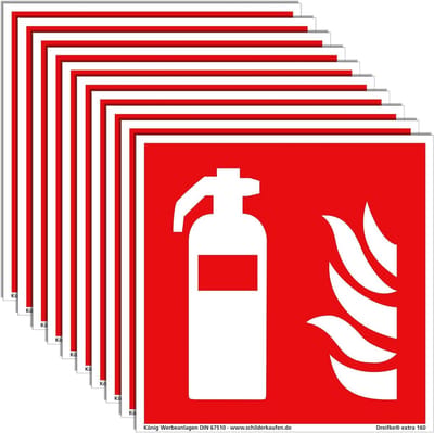 10 Zelfklevende Brandblusser Borden - Extra Lang Oplichtend, PVC, 148 x 148 mm
