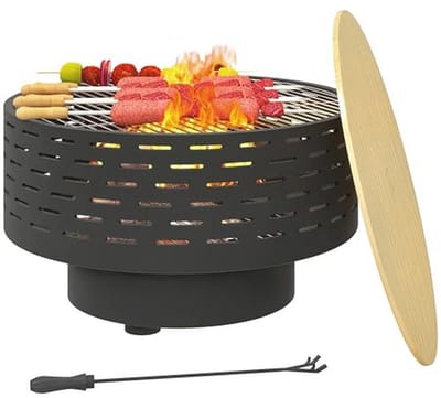 3-in-1 Vuurschaal met Grillrooster en Deksel voor Tuin en Balkon, Ø 60 cm