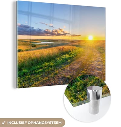 MuchoWow® Glasschilderij 40x30 cm - Schilderij acrylglas - Zon - Natuur - Landschap - Foto op glas - Schilderijen