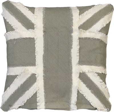 Kussenhoes - Olijf groen met de vorm van de Engelse vlag erop in creme strepen - 40 x 40cm
