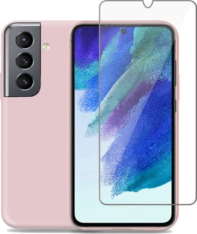 Hoesje geschikt voor Samsung S21 FE - Screenprotector Tempered Glas Cover - Liquid Back Case Rose