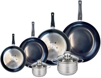 Set van 4 Koekenpannen 20, 24, 28 en 32 cm en 2 kookpotten 12 en 16 cm Elo Prima Glanzend