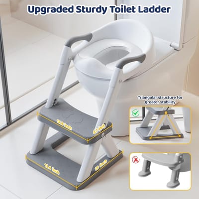 Toiletbril voor kinderen, met trap - verstelbare toilettrainer met PU zitkussen, antislip, voor jongens en meisjes