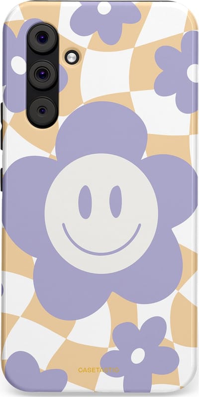 Casetastic hoesje geschikt voor Samsung Galaxy A54 (2023) 5G - Dubbellaagse bescherming - Madeliefjes magie - Fashion Case - Lila Wit Zand Lichtgrijs