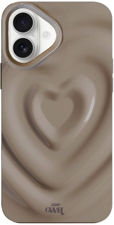 xoxo Wildhearts Biggest Love Brown telefoonhoesje - Geschikt voor iPhone 17 - Heart case - Hoesje met hartjes patroon - Case met hart - telefoonhoesje met camera bumper - Bruin