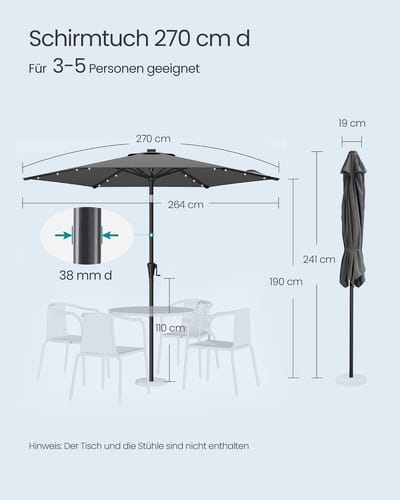 Tuinparasol Bellavero XL 1,4 x 2,1 m – Rechthoekige Balkonparasol met 30° Kantelbaar, UV-Bescherming, Ventilatie, Zonne-energie LED-Verlichting, Stevige IJzeren Standaard – Grijs/Beige/Rood/Groen –...