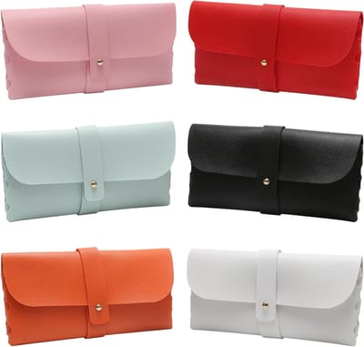 Zachte brillenkoffers in verschillende kleuren, PU leren zonnebril etuis, anti-kras brillenpouch voor volwassenen en kinderen, 6 stuks