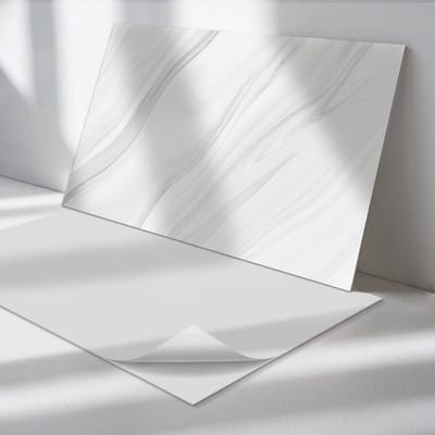 Wallfluent Vinyl Tegels - Marmerpatroon met Golven Zelfklevende Vinyltegels - 40 cm x 20 cm - Wit Vinyl Tegels - 10 stuks - Rechthoek PVC Tegels - Texturen Plaktegels - Vloer Tegels PVC - Plaktegels Keuken en Badkamer