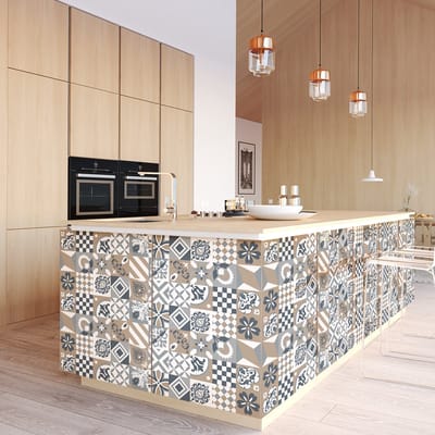 Zelfklevende tegelmuurstickers voor keuken en badkamer - 60 cementtegelstickers voor meubels - Barcenas - 60 stickers 20x20cm