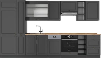 Vicco Fame-Line Complete keukeneenheid – 355 cm, WB Eik Anthrazit-Gold Landhaus