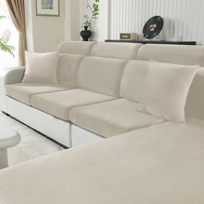 Stretch Bankhoes, Universele Sofa Kussenhoes, Elastische Sofa Zitkussen Hoezen, Bankovertrek Antislip, Sofahoezen Meubelbeschermer(Groot 1 Zit, Beige)
