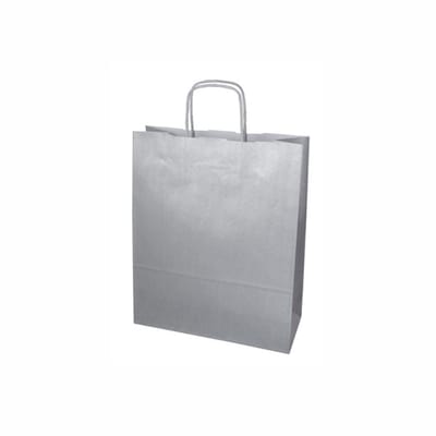 Luxe Set van 50 Papieren Draagtassen - Zilver - 18x8x22cm - Hoogwaardige Kraft Papieren Tassen - Met Gedraaide Handvatten - Ideaal voor Winkelen en Verpakken