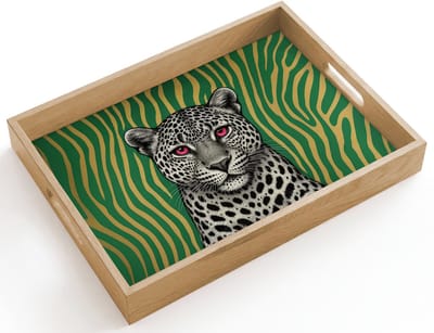 Dienblad hout 40x30 cm - Schootdienblad - Panter - Zebrapatroon - Groen - Borrelplank rechthoek - Plateau dienbladen