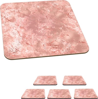 Onderzetters voor glazen - Marmer - Wit - Roze - 10x10 cm - Glasonderzetters - 6 stuks