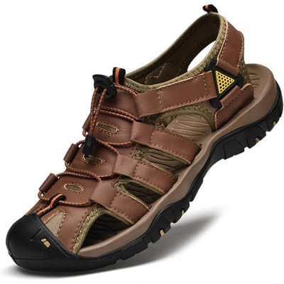 Echt Lederen Neus Waterdichte Strand Schoenen Trendy Heren Waadsandalen Outdoor Teen-laag Rundleer Sandalen 43 lichtbruine kleur