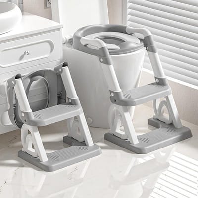 Kinder Toiletbril - Potje met Trap - Zindelijkheidstraining - 2-in-1 Groeiend Design - Universeel - Grijs