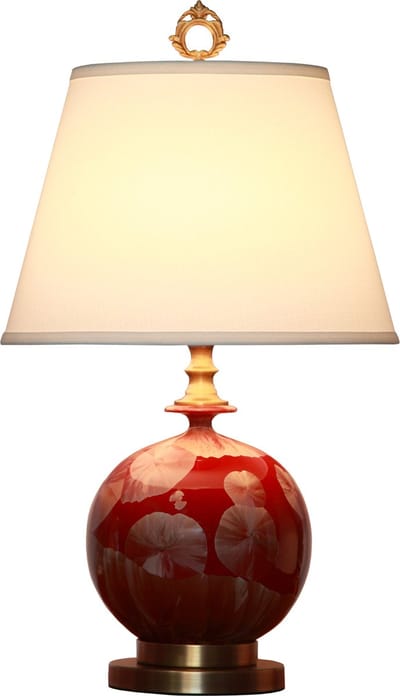 Fine Asianliving Chinese Tafellamp Porselein Rood Goud Gingko Bladeren Handgemaakt D21xH60cm