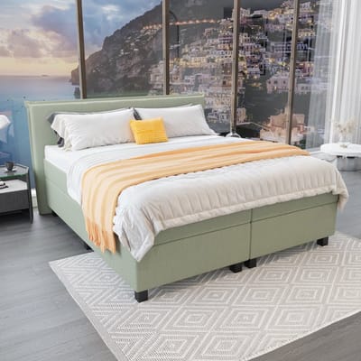 Mörgenn Boxspring Capri - Pocketvering Boxen en matrassen - Luxe 12cm topper - Groen - 80x200 cm - Inclusief Dekbed en Kussens
