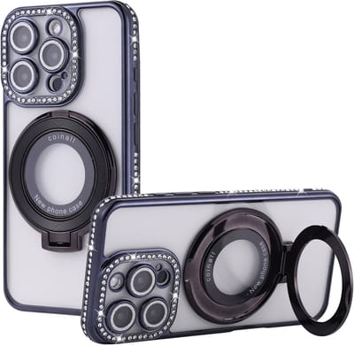Hoesje Geschikt voor iPhone 16 Magsafe hoesje Zwart - Lens beschermer ring Luxury Bling Sparkly Diamond backcover