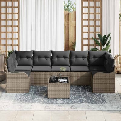 vidaXL Tuinbank Set met kussen 8 pcs Grijs Poly Riet en Staal en Glas