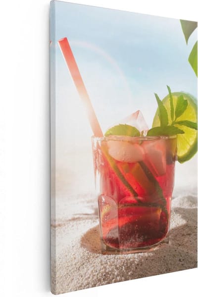 Artaza Canvas Schilderij Strand Zee - 20x30 cm - Klein - Wanddecoratie Cocktail - Schilderijen Op Canvas Zomer