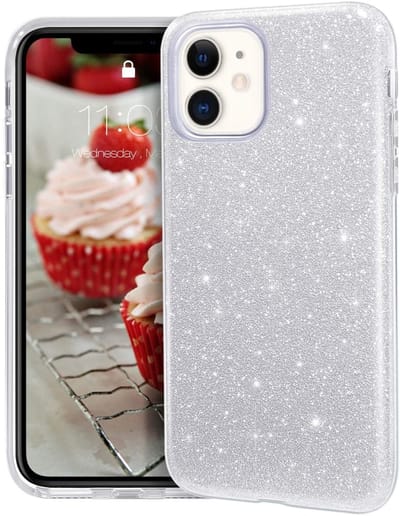 Hoesje Geschikt voor iPhone 12 Mini Hoesje - Glitter TPU Backcover - Zilver