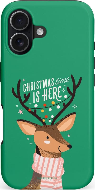Casetastic hoesje geschikt voor Apple iPhone 17 - MagSafe - Dubbellaagse bescherming - Rudolf het Rendier op het groen - Fashion Case - Turquoise Perzik Donkergroen