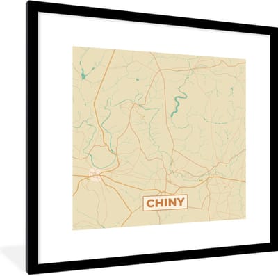 Fotolijst incl. Poster - Stadskaart - Kaart - Plattegrond - België - Chiny - 40x40 cm - Posterlijst