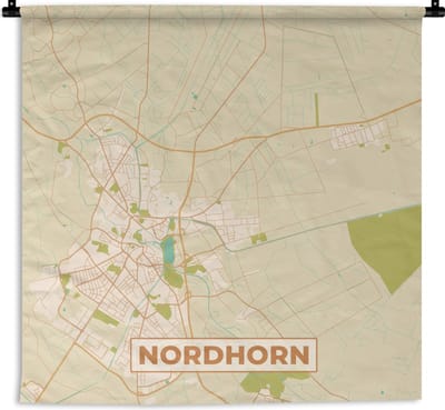 Wandkleed - Wanddoek - Nordhorn - Plattegrond - Stadskaart - Vintage - Kaart - 180x180 cm - Wandtapijt