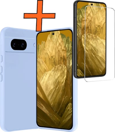 Hoes - Met Screenprotector - Geschikt voor Google Pixel 8a - Sterk & Shockproof - Back Cover - Siliconen Case - Telefoon Hoes - Lichtblauw