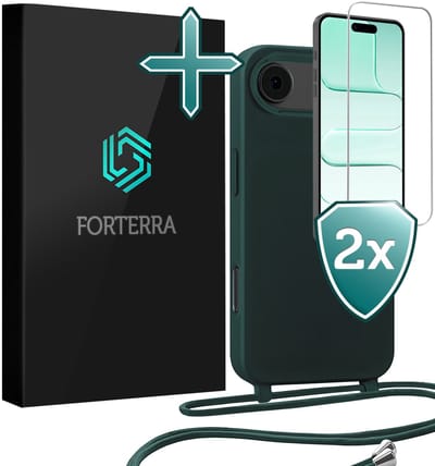 Hoesje Geschikt voor iPhone Air Case Siliconen Hoes Met Koord Met 2x Screenprotector - Hoes Geschikt voor iPhone Air Met Telefoonkoord Hoesje Backcover - Donkergroen