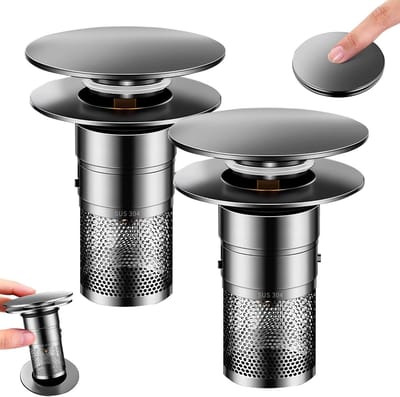 2 Stuks Afvoerplug Filter, Afvoerzeef, Pop-Up Afvoerzeef, Geschikt voor Keuken, Badkamer en Wastafel (Diameter 34 tot 40 mm)