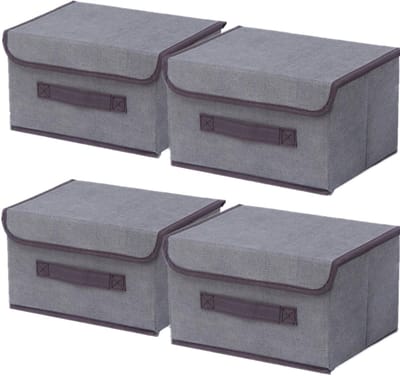 Dailygoods- Opbergdozen 4 stuks - Opvouwbaar - Deksel - Stof - Kledingopslag - Ruimtebesparend - Handgrepen - Opbergmanden