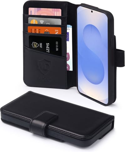 MobyDefend Hoesje - Geschikt voor Samsung Galaxy S25 Plus (S25+) - Luxe Leren Wallet Bookcase - Zwart